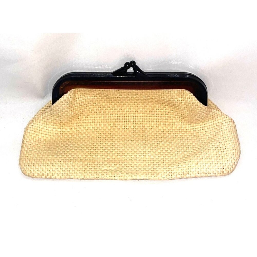 Vintage Faux Tortoise Shell Handle Woven Clutch Retro Italian Purse Bag